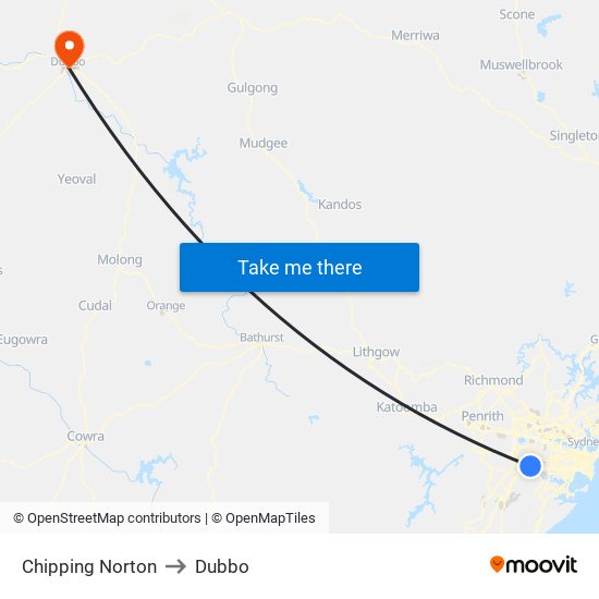 Chipping Norton to Dubbo map