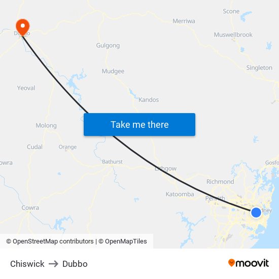 Chiswick to Dubbo map