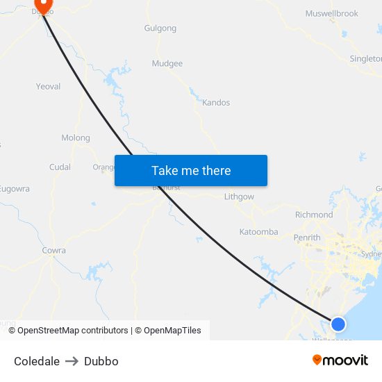 Coledale to Dubbo map