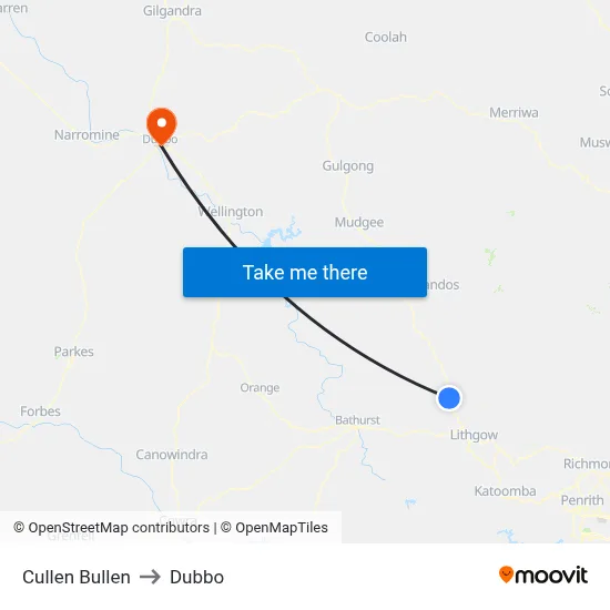 Cullen Bullen to Dubbo map