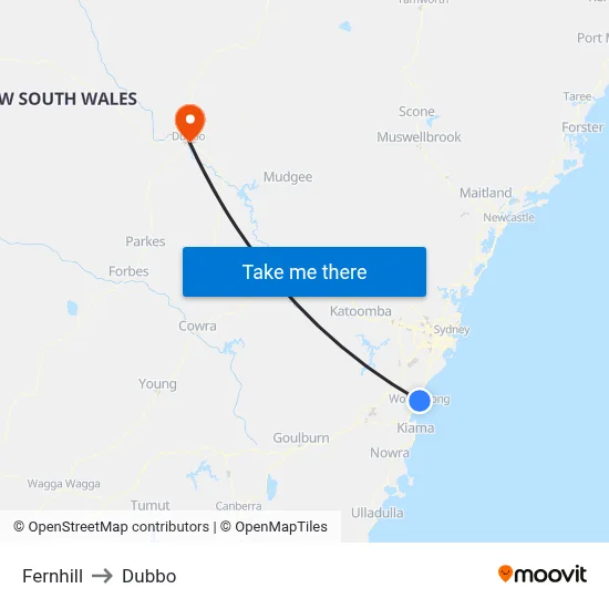 Fernhill to Dubbo map