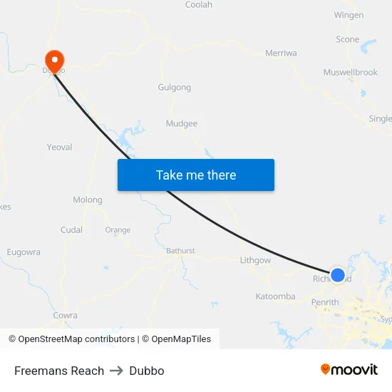 Freemans Reach to Dubbo map