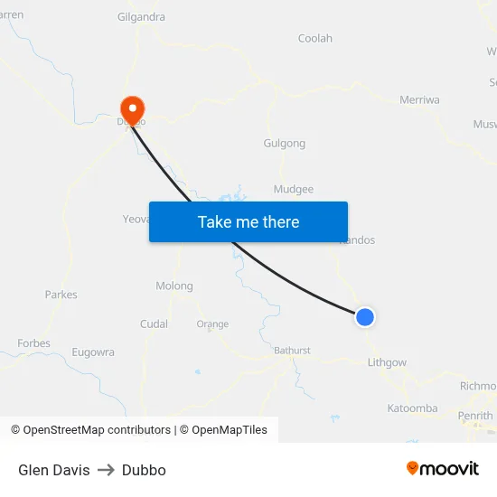 Glen Davis to Dubbo map