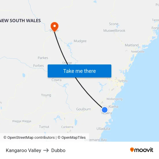 Kangaroo Valley to Dubbo map