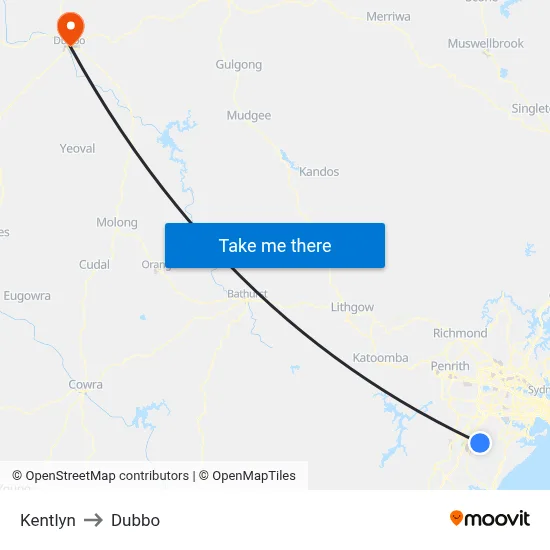 Kentlyn to Dubbo map