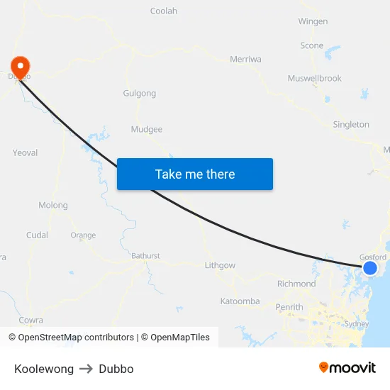 Koolewong to Dubbo map