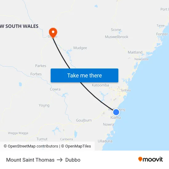 Mount Saint Thomas to Dubbo map