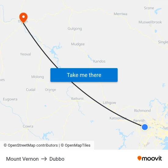 Mount Vernon to Dubbo map
