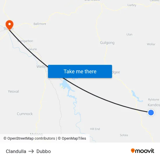 Clandulla to Dubbo map