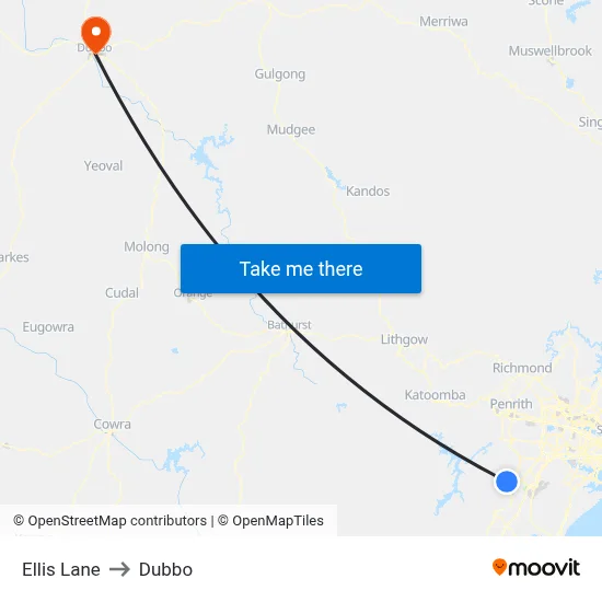 Ellis Lane to Dubbo map