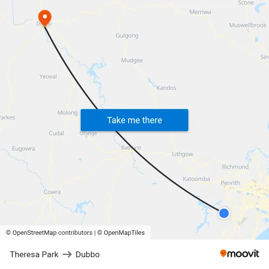 Theresa Park to Dubbo map