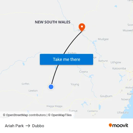 Ariah Park to Dubbo map