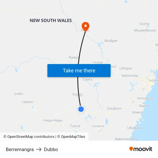 Berremangra to Dubbo map
