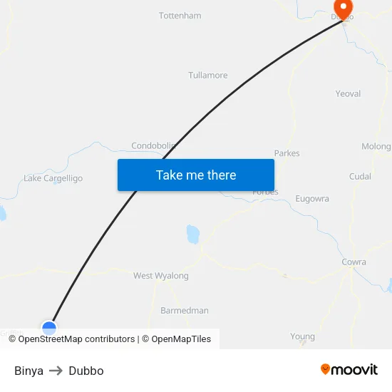 Binya to Dubbo map