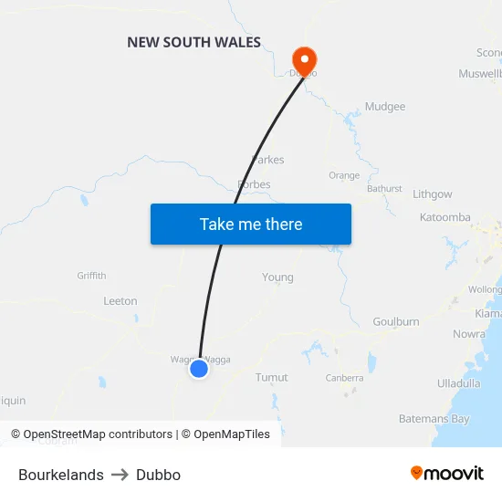 Bourkelands to Dubbo map