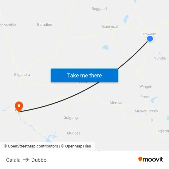 Calala to Dubbo map