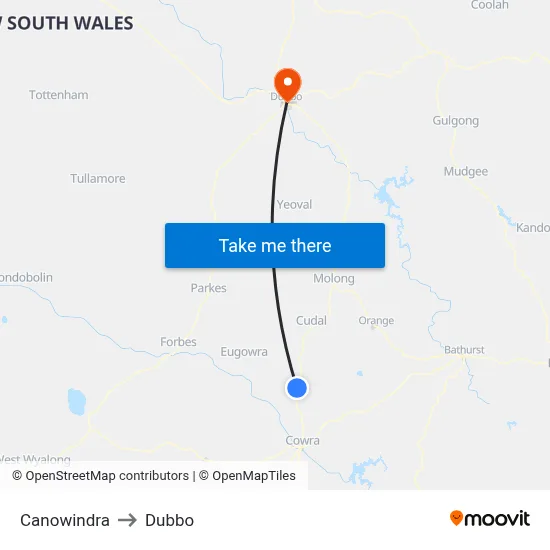 Canowindra to Dubbo map