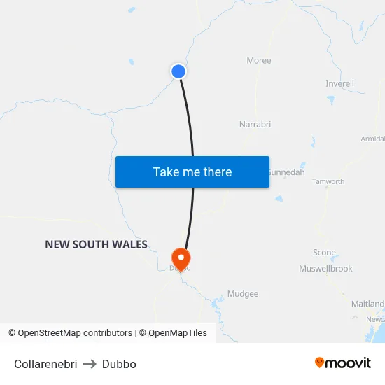 Collarenebri to Dubbo map