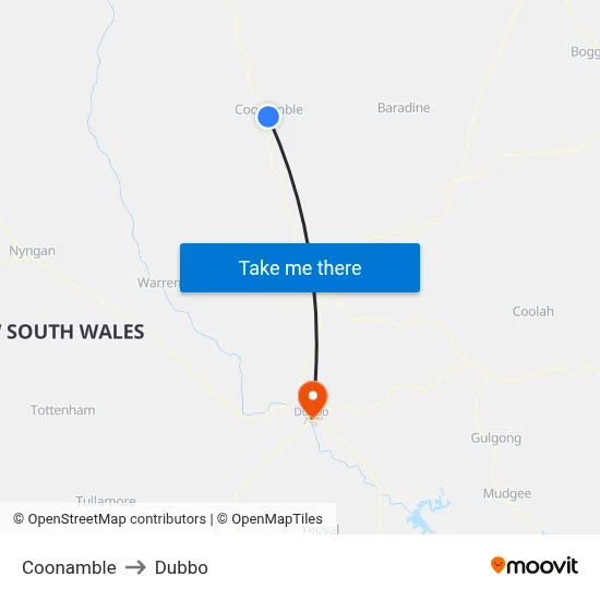 Coonamble to Dubbo map