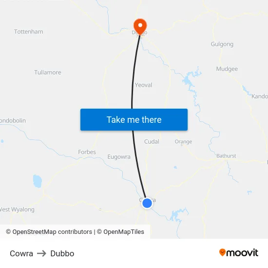 Cowra to Dubbo map