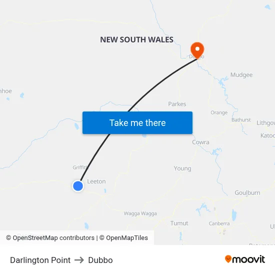 Darlington Point to Dubbo map
