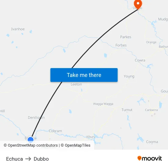 Echuca to Dubbo map