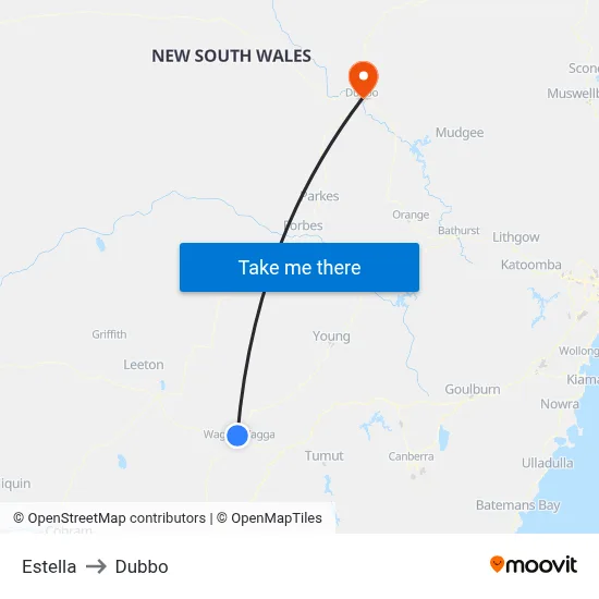 Estella to Dubbo map