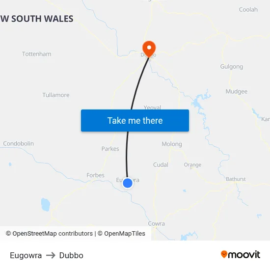 Eugowra to Dubbo map