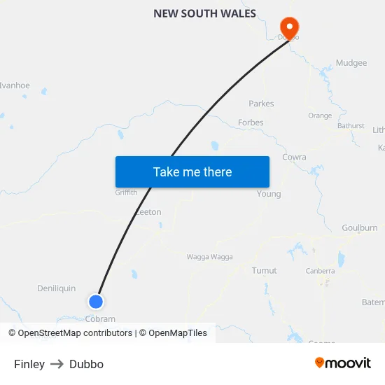 Finley to Dubbo map