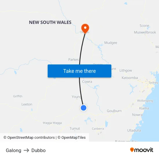 Galong to Dubbo map