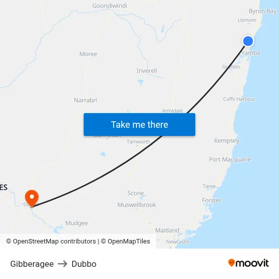 Gibberagee to Dubbo map