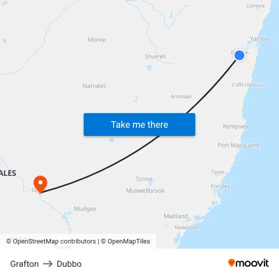 Grafton to Dubbo map