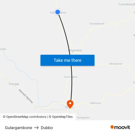 Gulargambone to Dubbo map