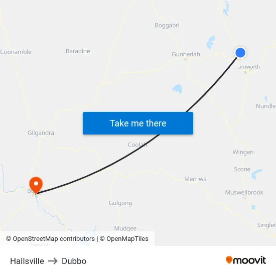 Hallsville to Dubbo map