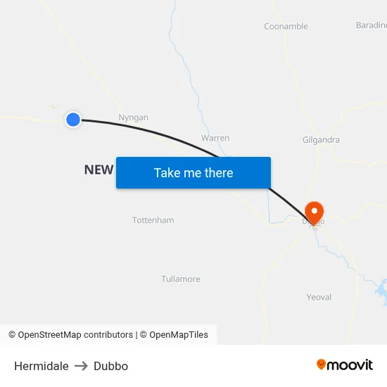 Hermidale to Dubbo map