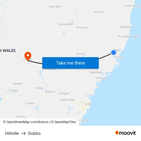 Hillville to Dubbo map
