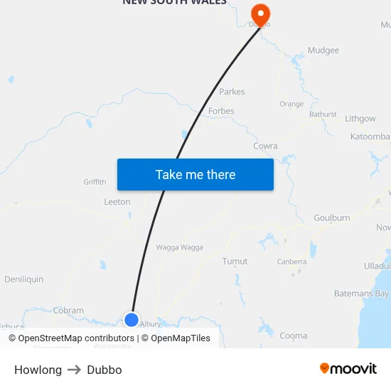 Howlong to Dubbo map