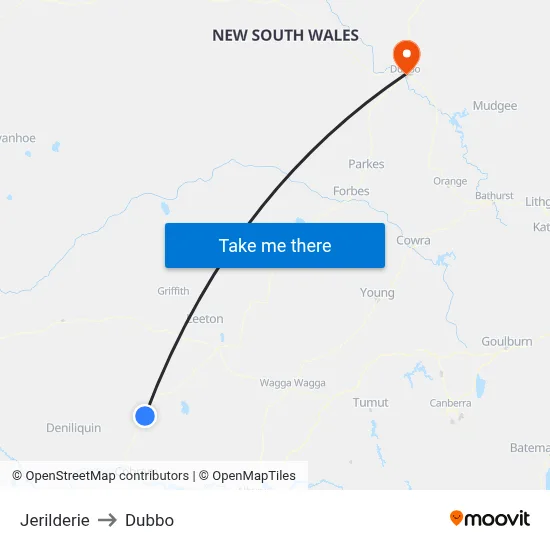 Jerilderie to Dubbo map