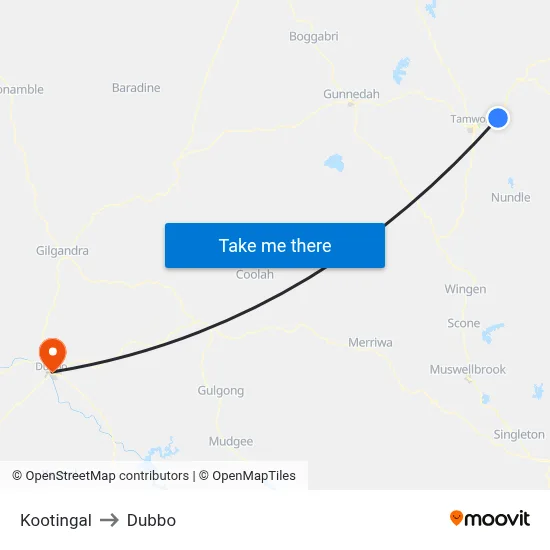 Kootingal to Dubbo map