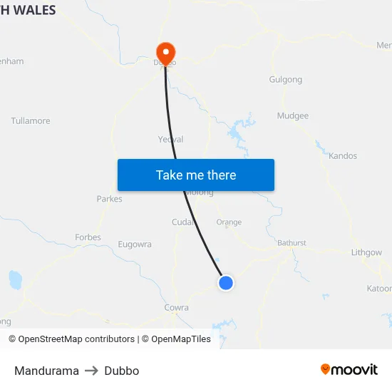 Mandurama to Dubbo map