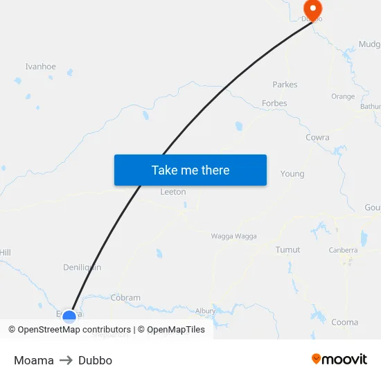 Moama to Dubbo map