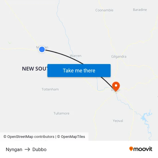 Nyngan to Dubbo map
