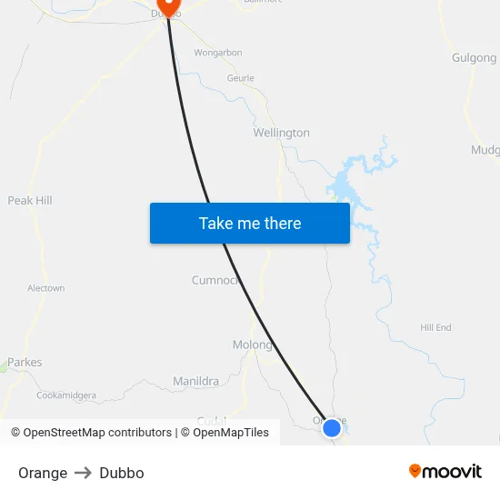 Orange to Dubbo map