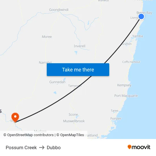 Possum Creek to Dubbo map