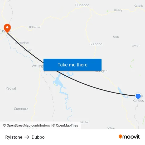 Rylstone to Dubbo map