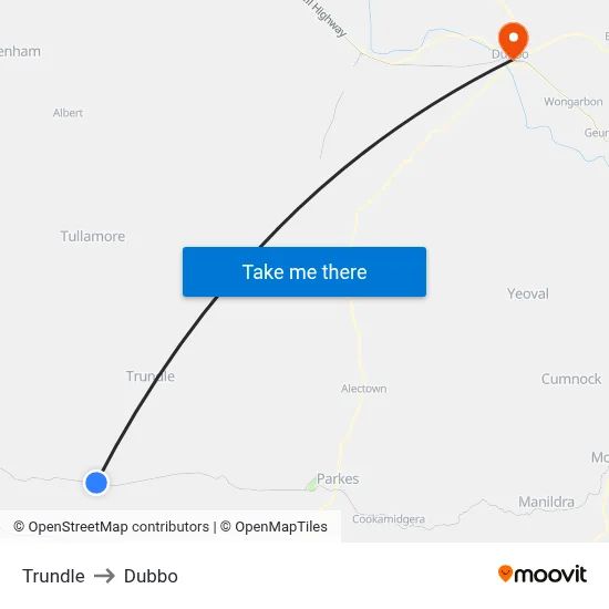 Trundle to Dubbo map