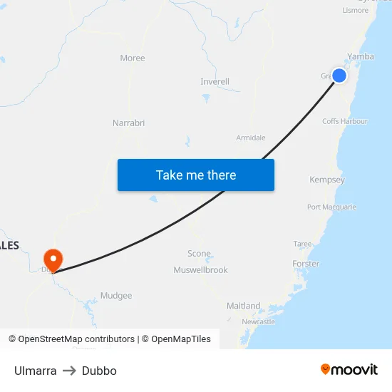 Ulmarra to Dubbo map