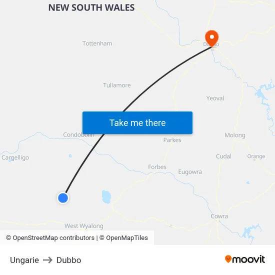 Ungarie to Dubbo map