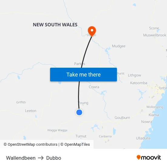 Wallendbeen to Dubbo map