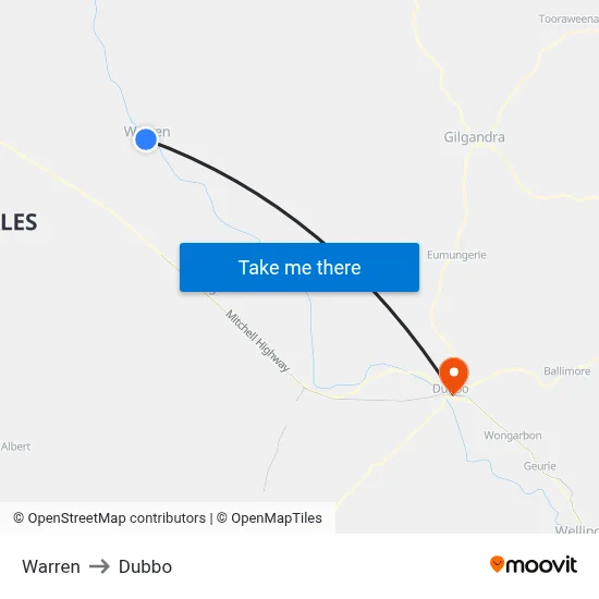 Warren to Dubbo map